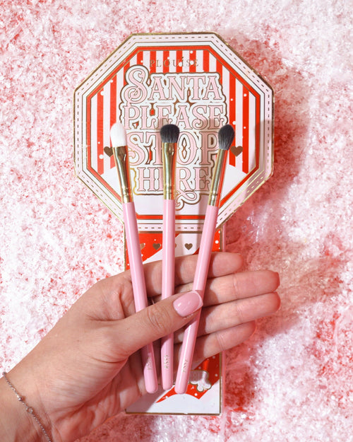 Santa Please Stop Here 3-Piece Eye Brush Set by P. Louise Cosmetics