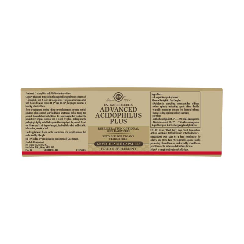 Advanced Acidophilus Plus Vegetable Capsules by Solgar